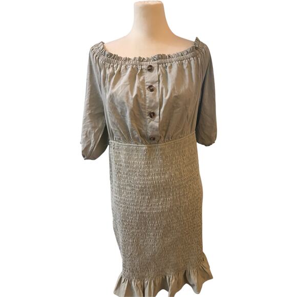 Haute Fox Sage Green Off Shoulder Smocked Dress With Ruffles, Plus Size 1X - Picture 2 of 5